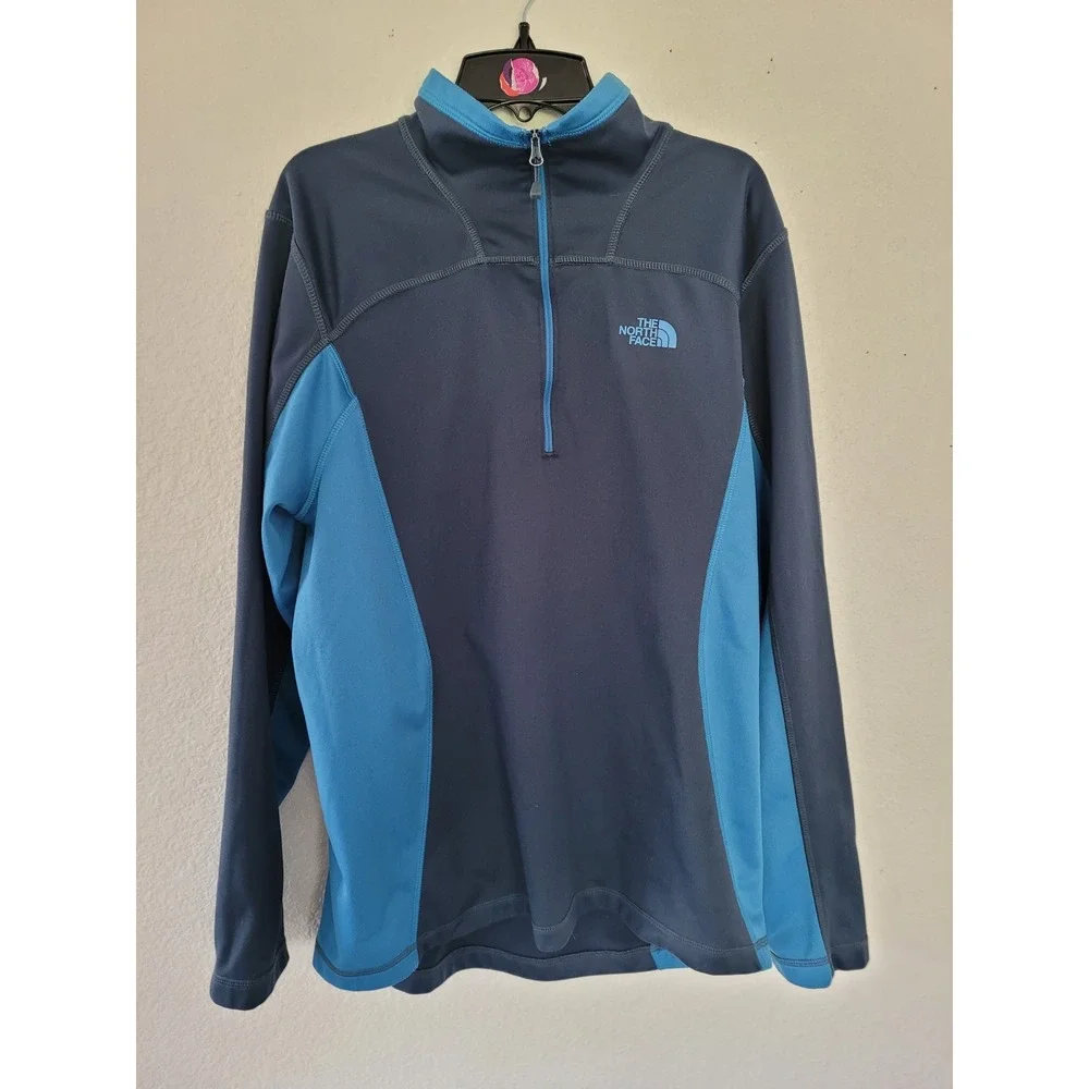 The North Face Men Quarter Zip Pullover Blue Colorblock Performance Fleece M #22